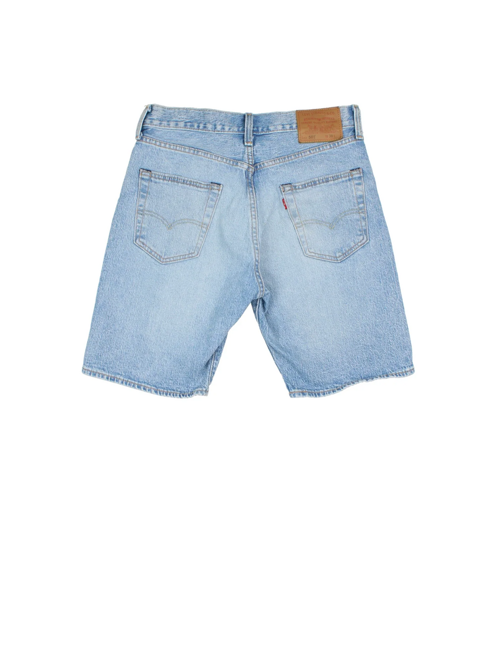 Vintage Levi Strauss shorts in blue colourway with multiple pockets and leather logo embroidered on the back.