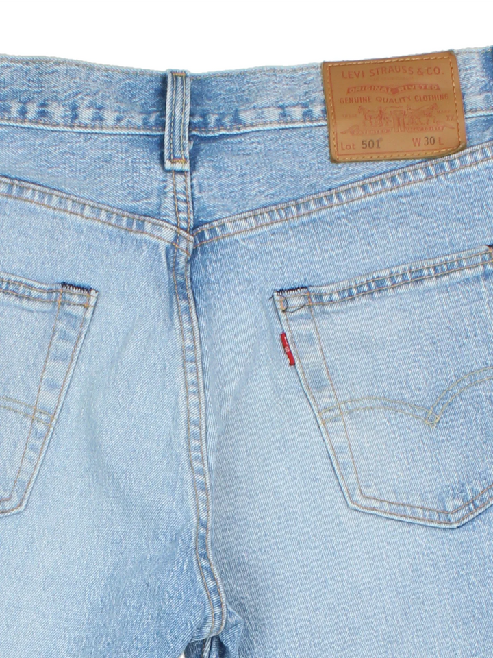Vintage Levi Strauss shorts in blue colourway with multiple pockets and leather logo embroidered on the back.