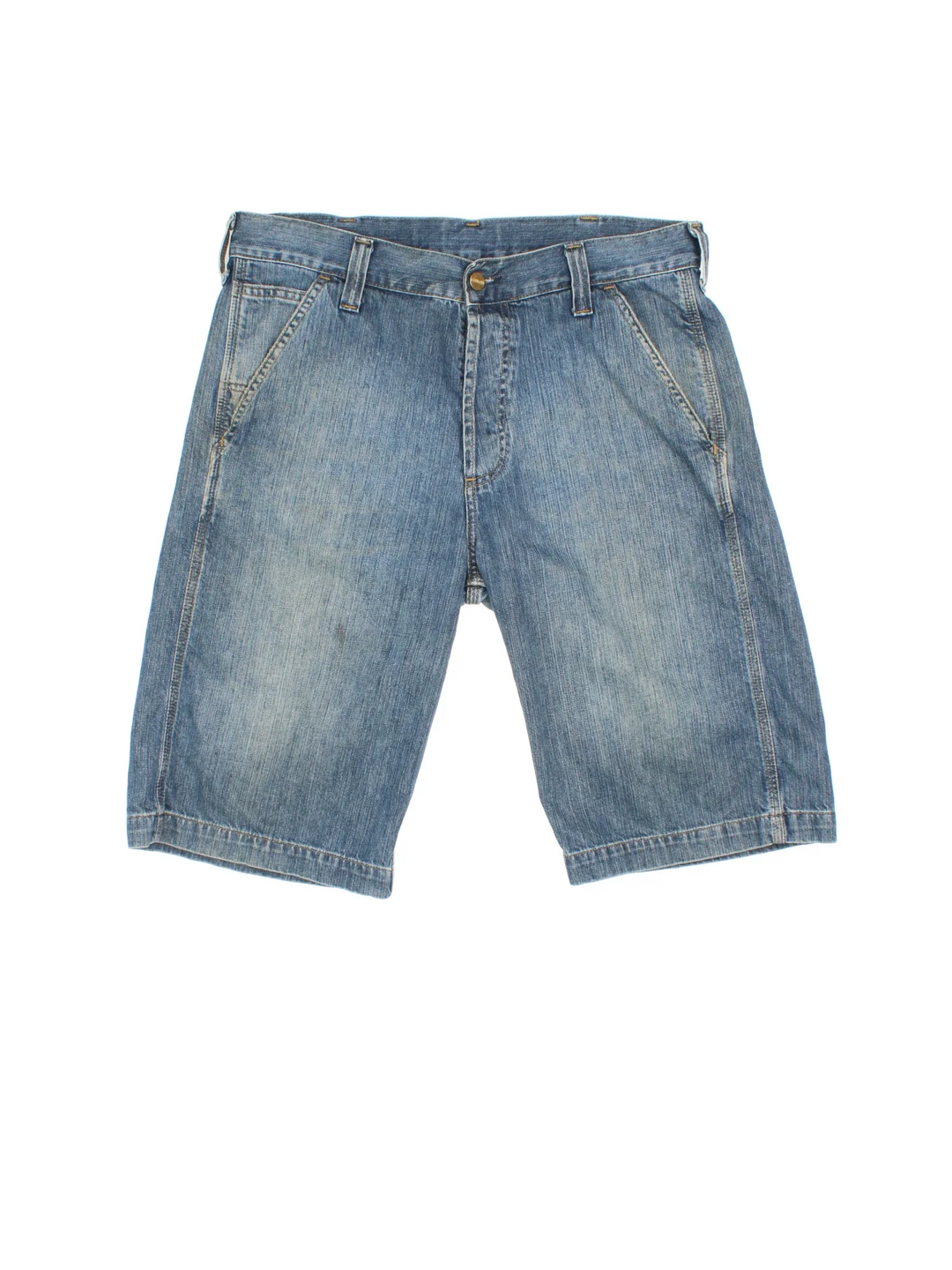 Vintage Carhartt shorts in blue colourway with multiple pockets and logo embroidered on the back.