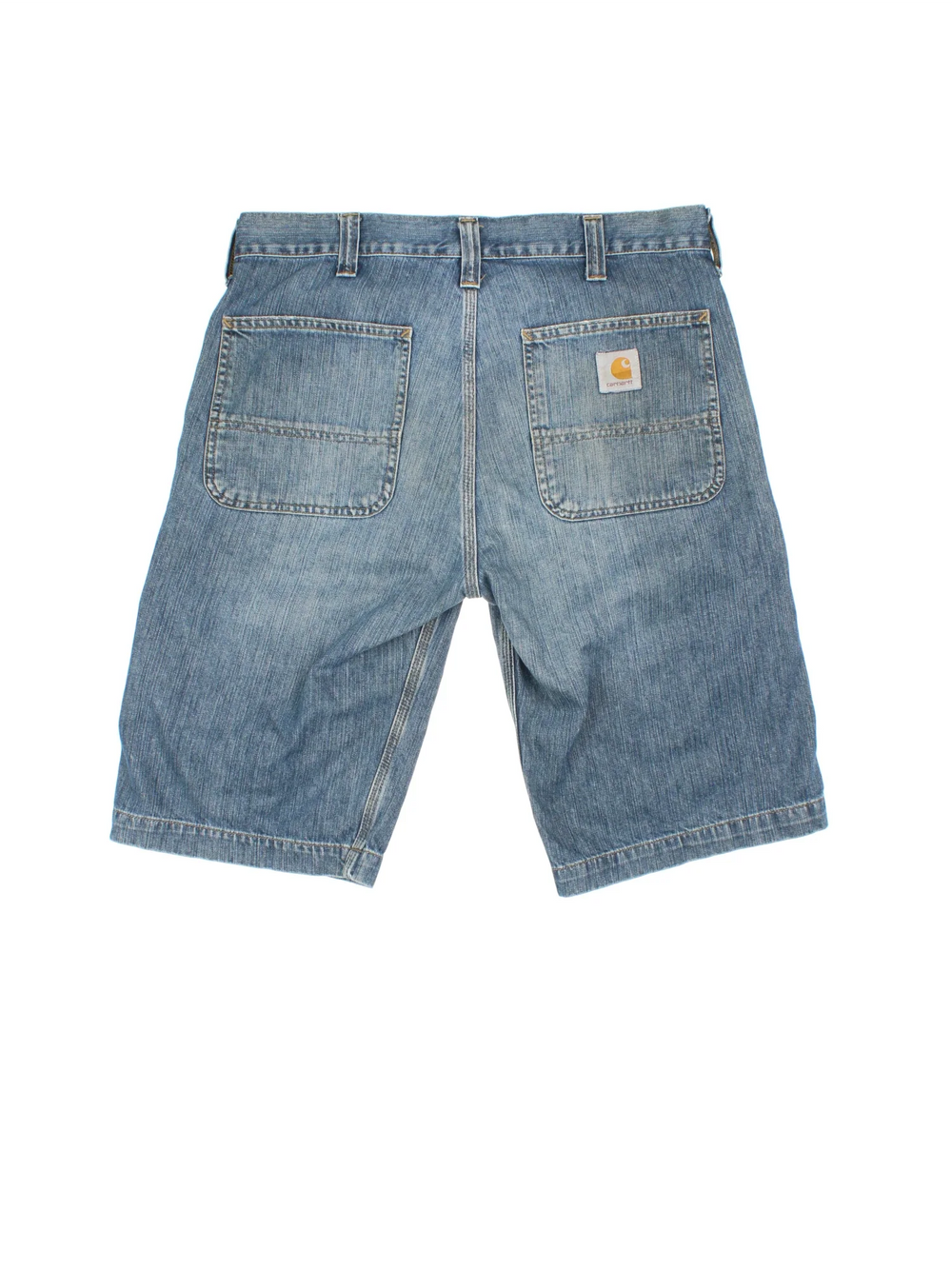 Vintage Carhartt shorts in blue colourway with multiple pockets and logo embroidered on the back.