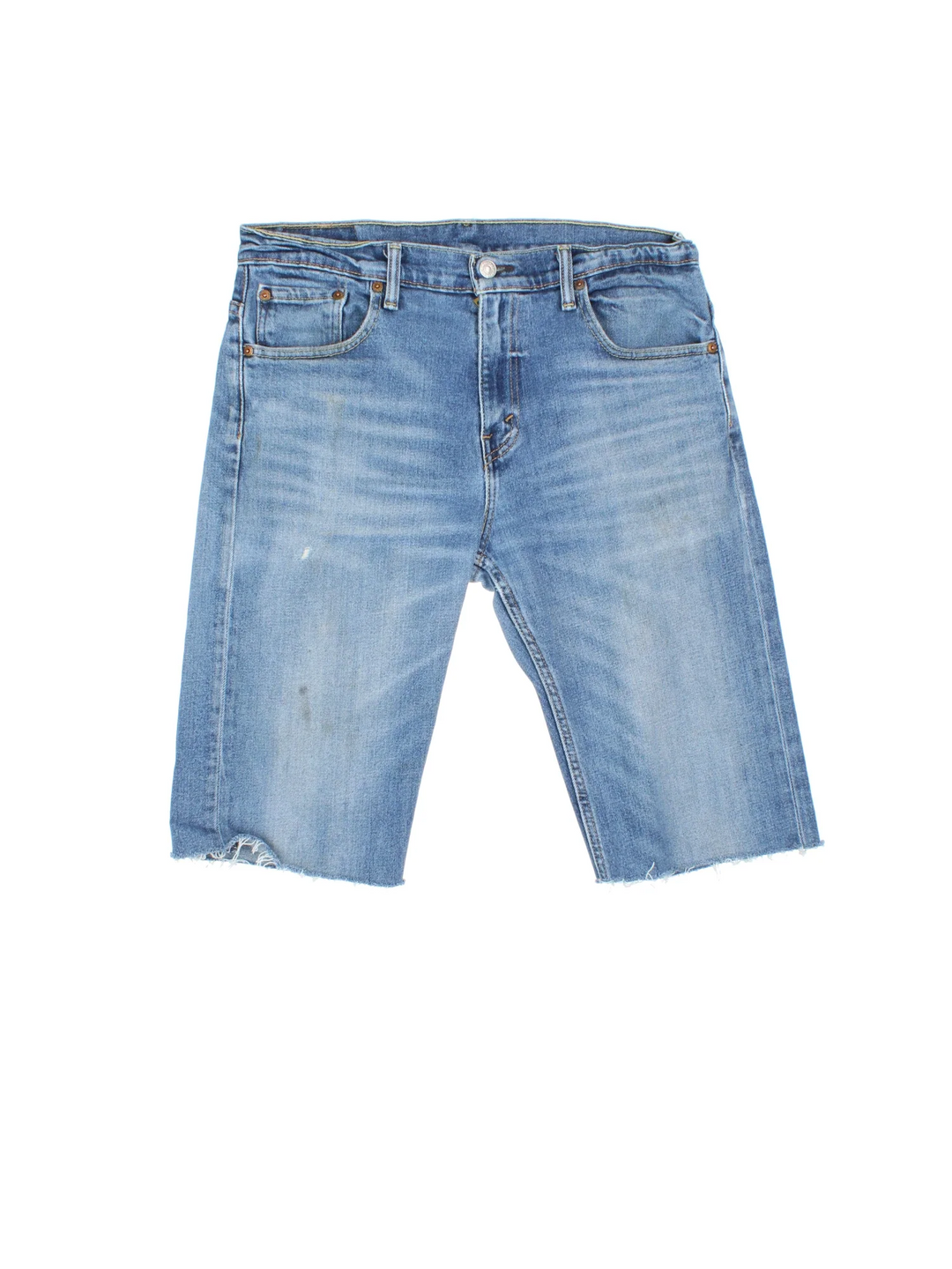 Vintage Levi Strauss shorts in blue colourway with multiple pockets and leather logo embroidered on the back.