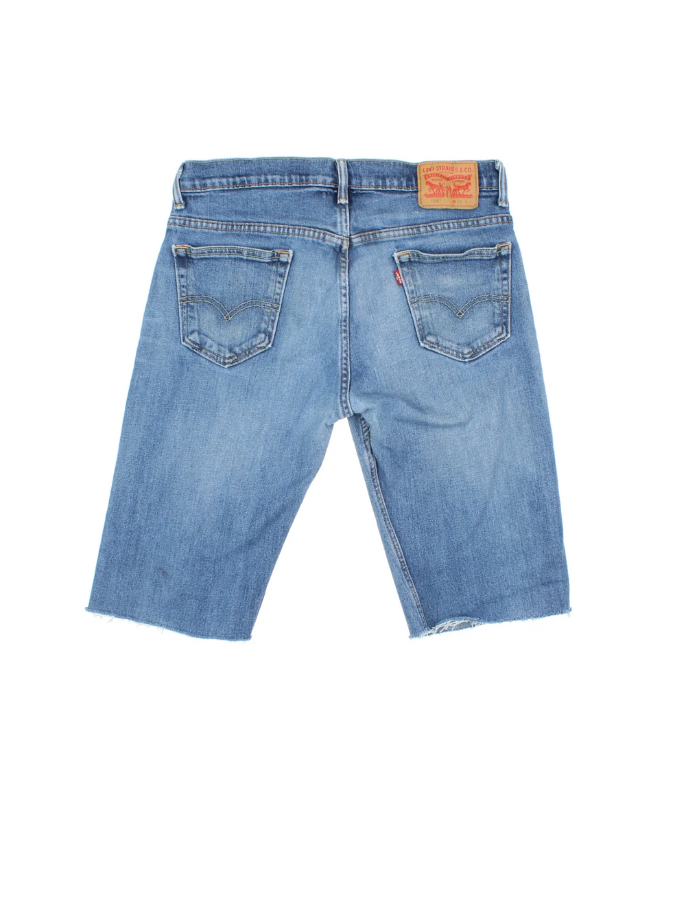 Vintage Levi Strauss shorts in blue colourway with multiple pockets and leather logo embroidered on the back.