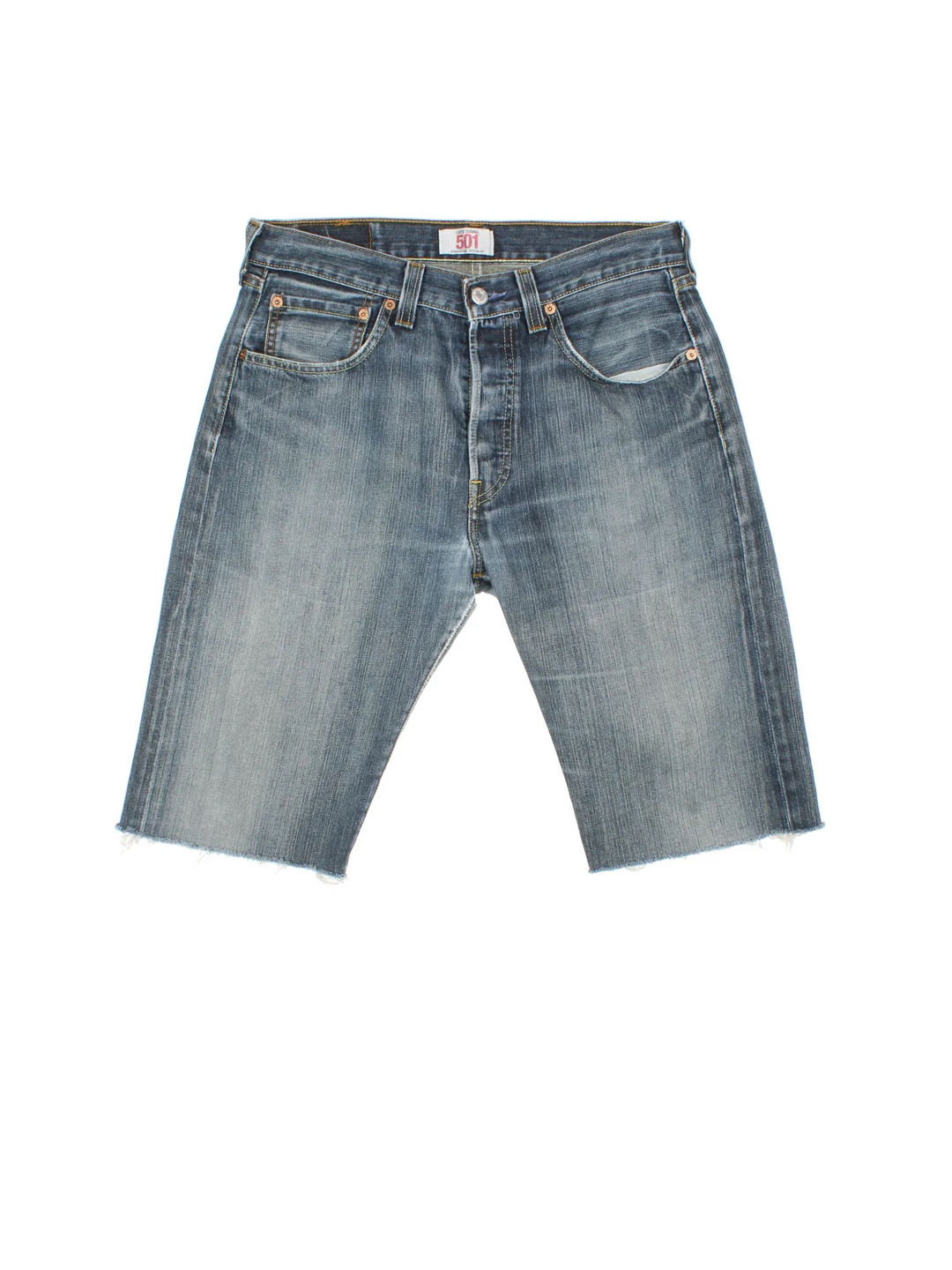 Vintage Levi Strauss shorts in blue colourway with multiple pockets and leather logo embroidered on the back.