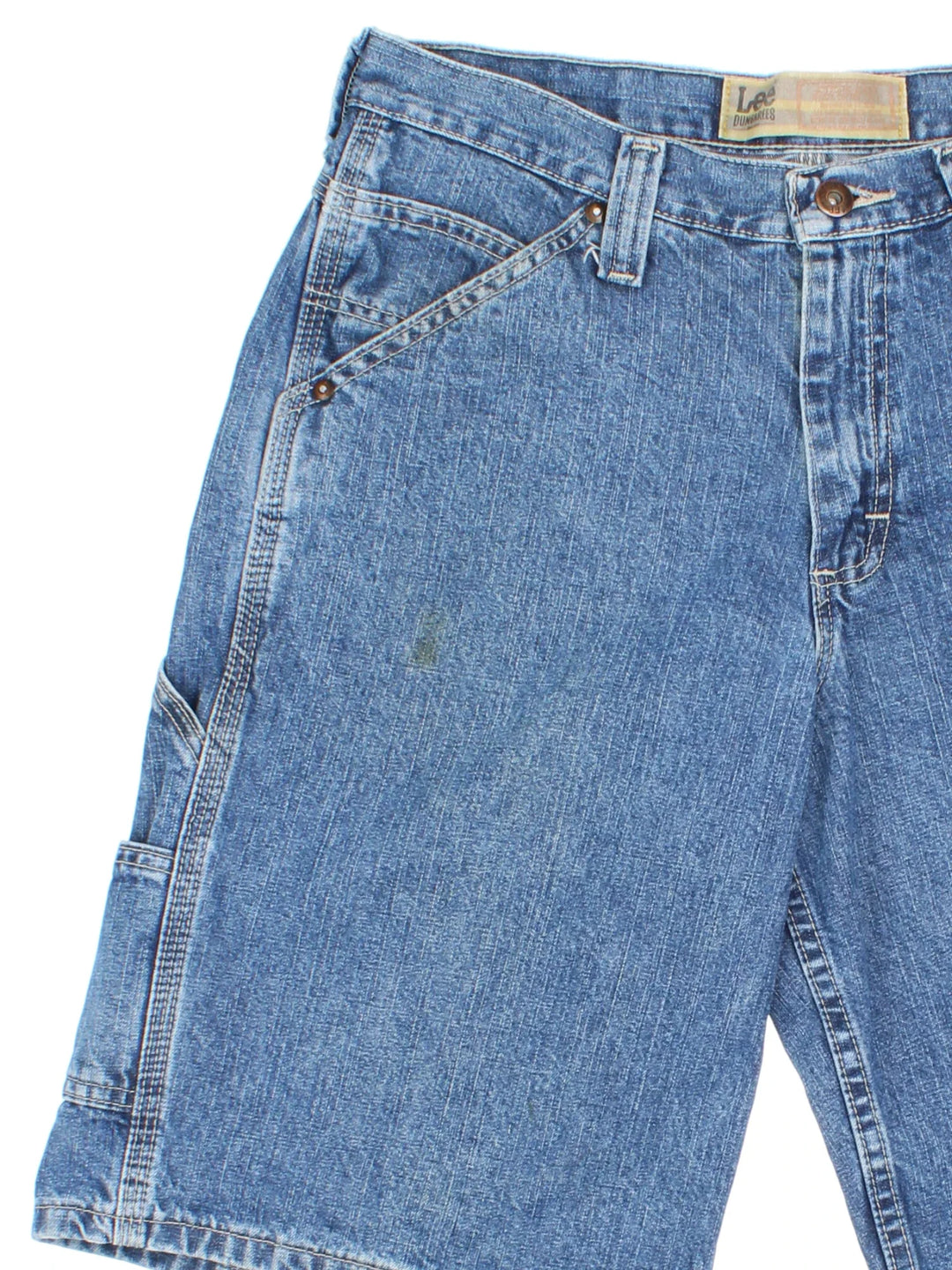 Vintage Lee Denim Shorts in blue colourway with zip fly fastening, multiple pockets and embroidered logo on back pocket.