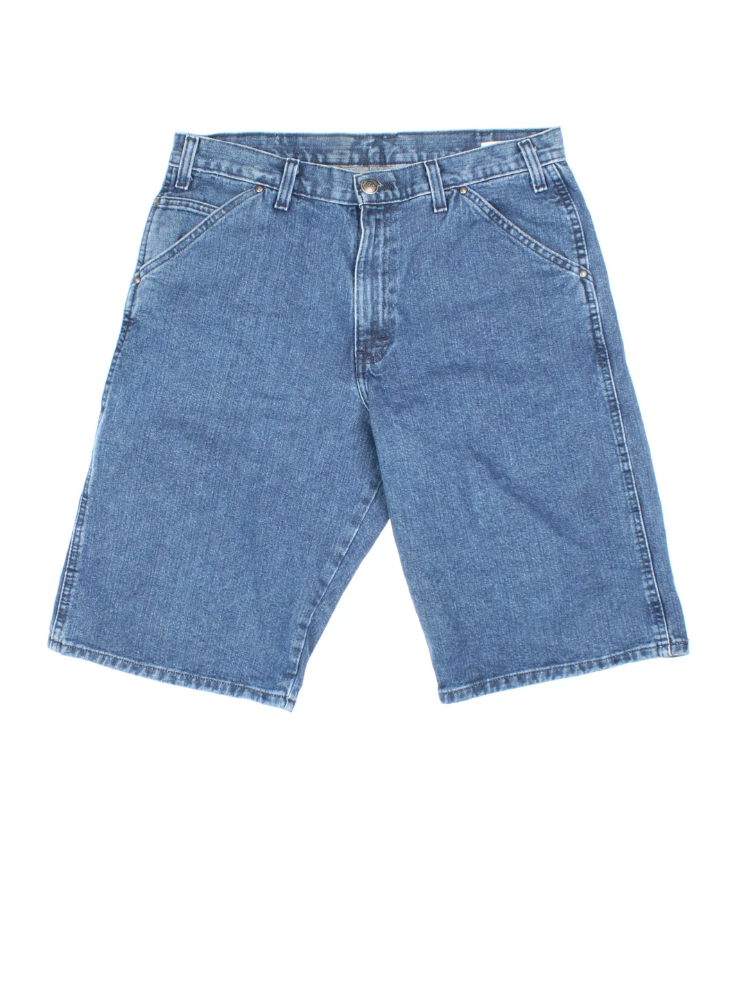 Vintage Dickies Denim Shorts in blue colourway with multiple pockets and the logo embroidered on the back.