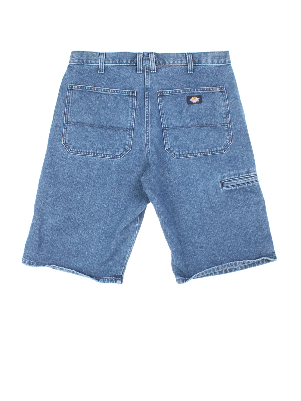 Vintage Dickies Denim Shorts in blue colourway with multiple pockets and the logo embroidered on the back.