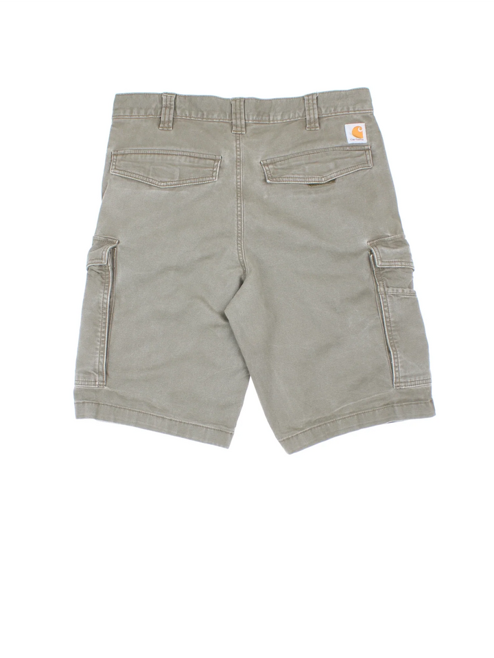 Vintage Carhartt Shorts in green colourway with multiple pockets and the logo embroidered on the back.