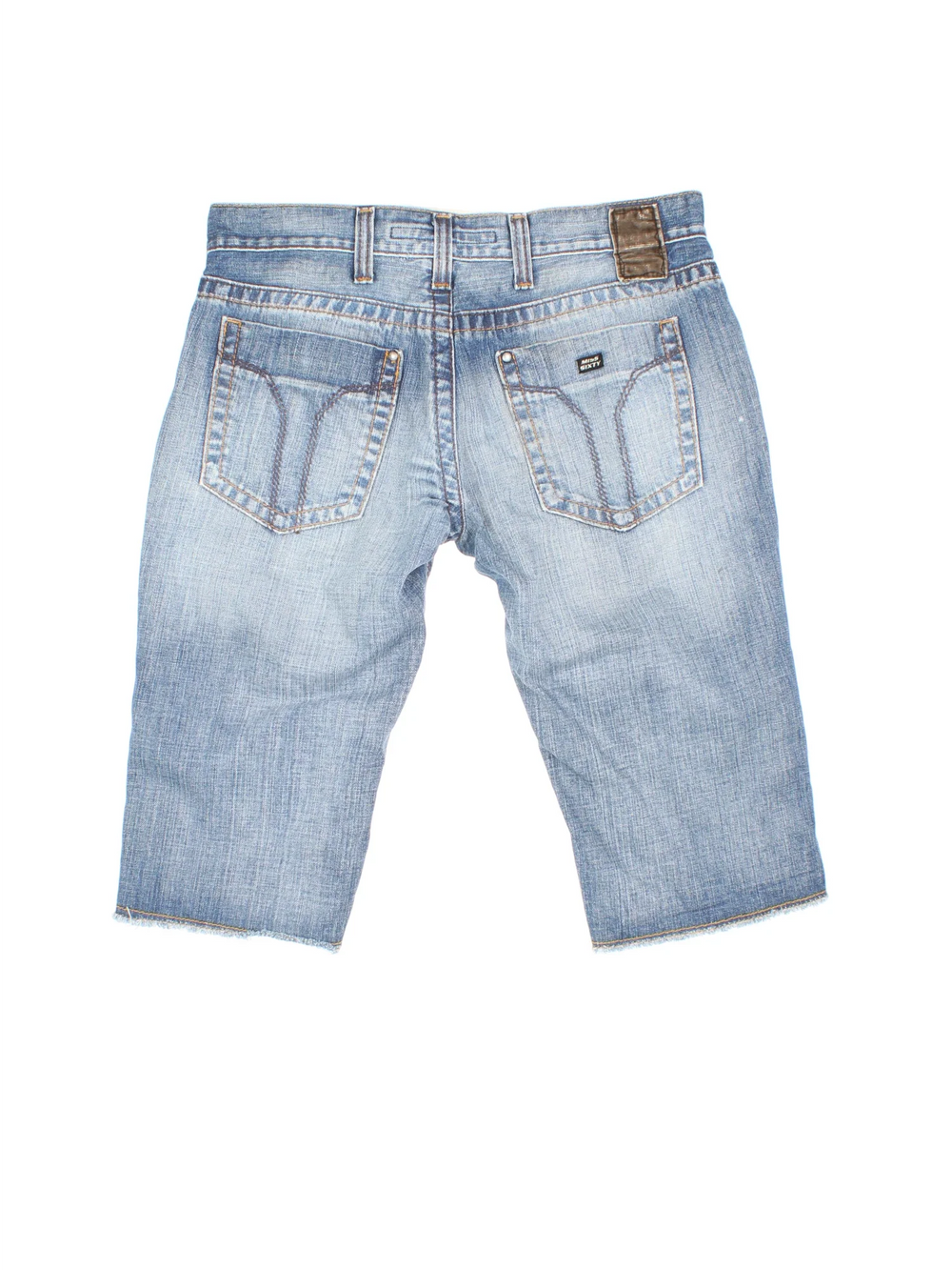 Y2K Miss Sixty Denim Shorts in blue colourway. Multiple pockets, studded detail and branding on front/back.