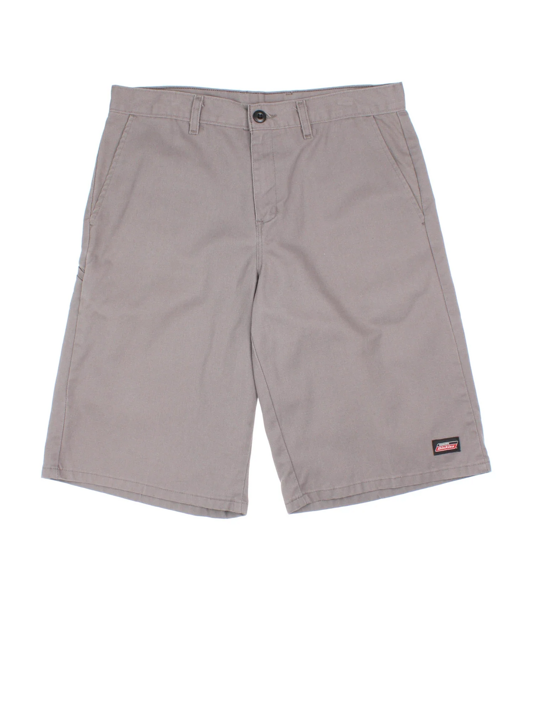 Dickies Shorts in grey colourway. Zip fly fastening, multiple pockets and branding embroidered on front/back.