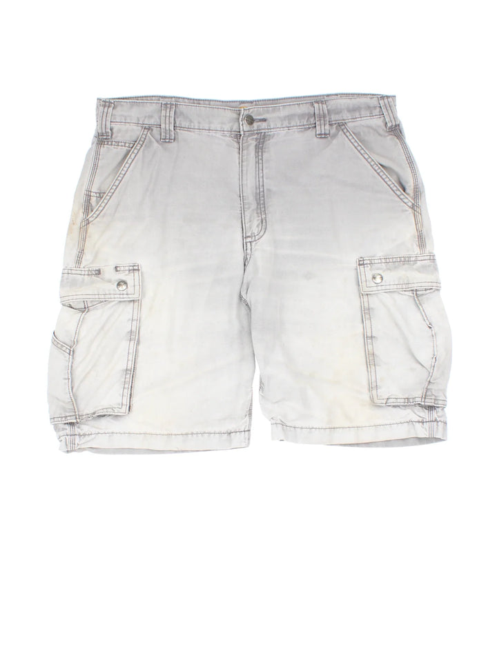 Carhartt Cargo Shorts in grey colourway. Zip fly fastening, multiple pockets and branding embroidered on back.