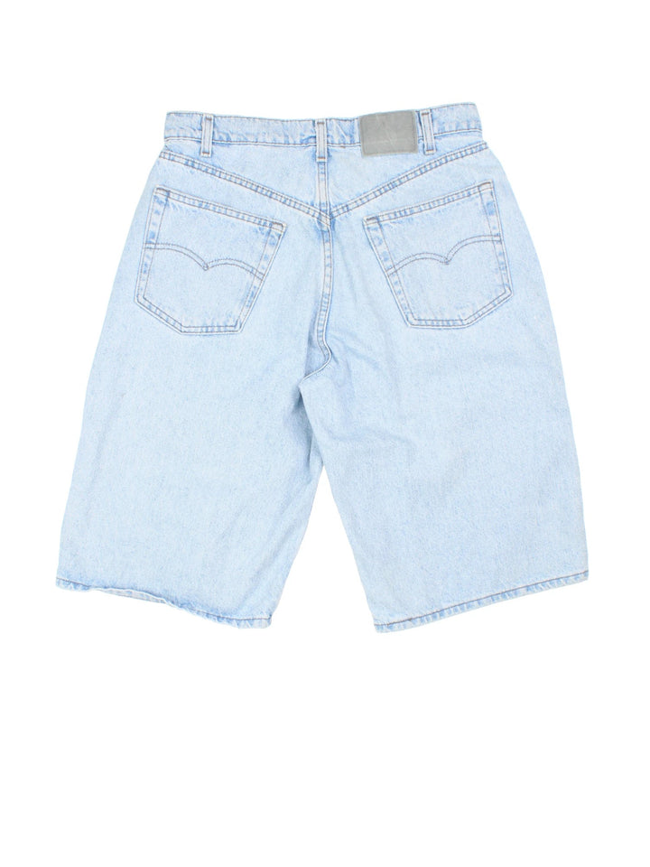 Levi Strauss Denim Shorts in blue colourway with multiple pockets and the logo embroidered on the back.