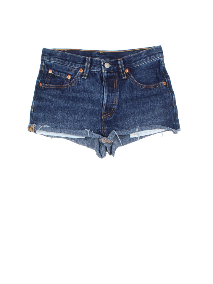 Levi Strauss Denim Mini Shorts in blue colourway with multiple pockets and the logo embroidered on the back.