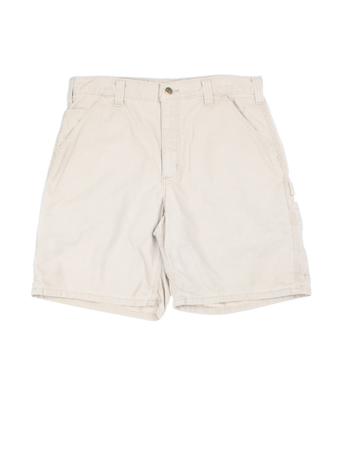 Carhartt Carpenter Shorts in tan colourway with multiple pockets and embroidered branding on the back.