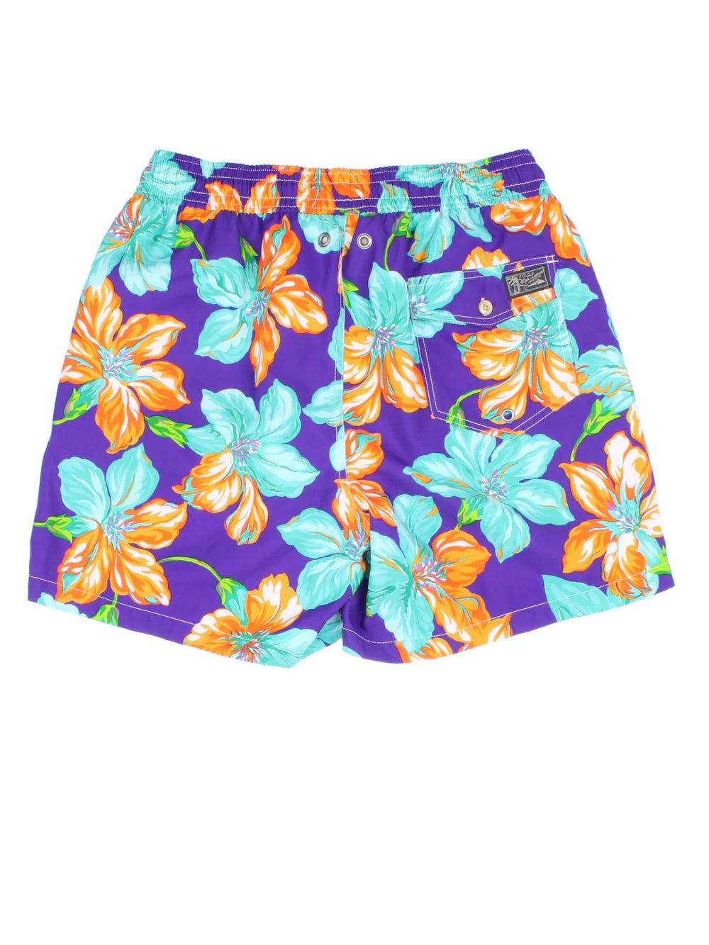 Vintage Ralph Lauren swim shorts in purple/blue colourway with drawstring waist, mesh lining and embroidered branding on the back.