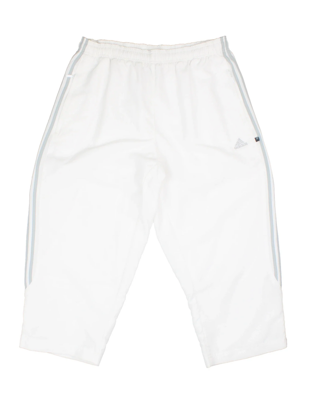Vintage Adidas Capri 3/4 Length Shorts in white colourway with drawstring waist, jersey lining and embroidered branding on the front.