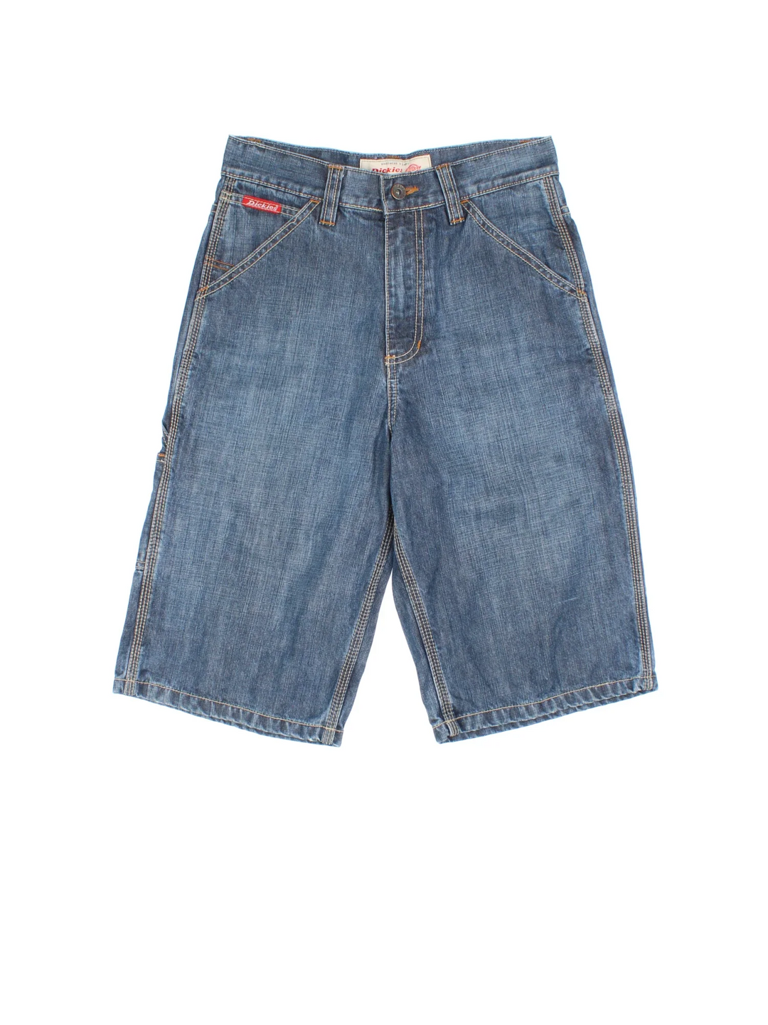 Dickies Denim Jorts in blue colourway with multiple pockets and embroidered branding detail on front/back.