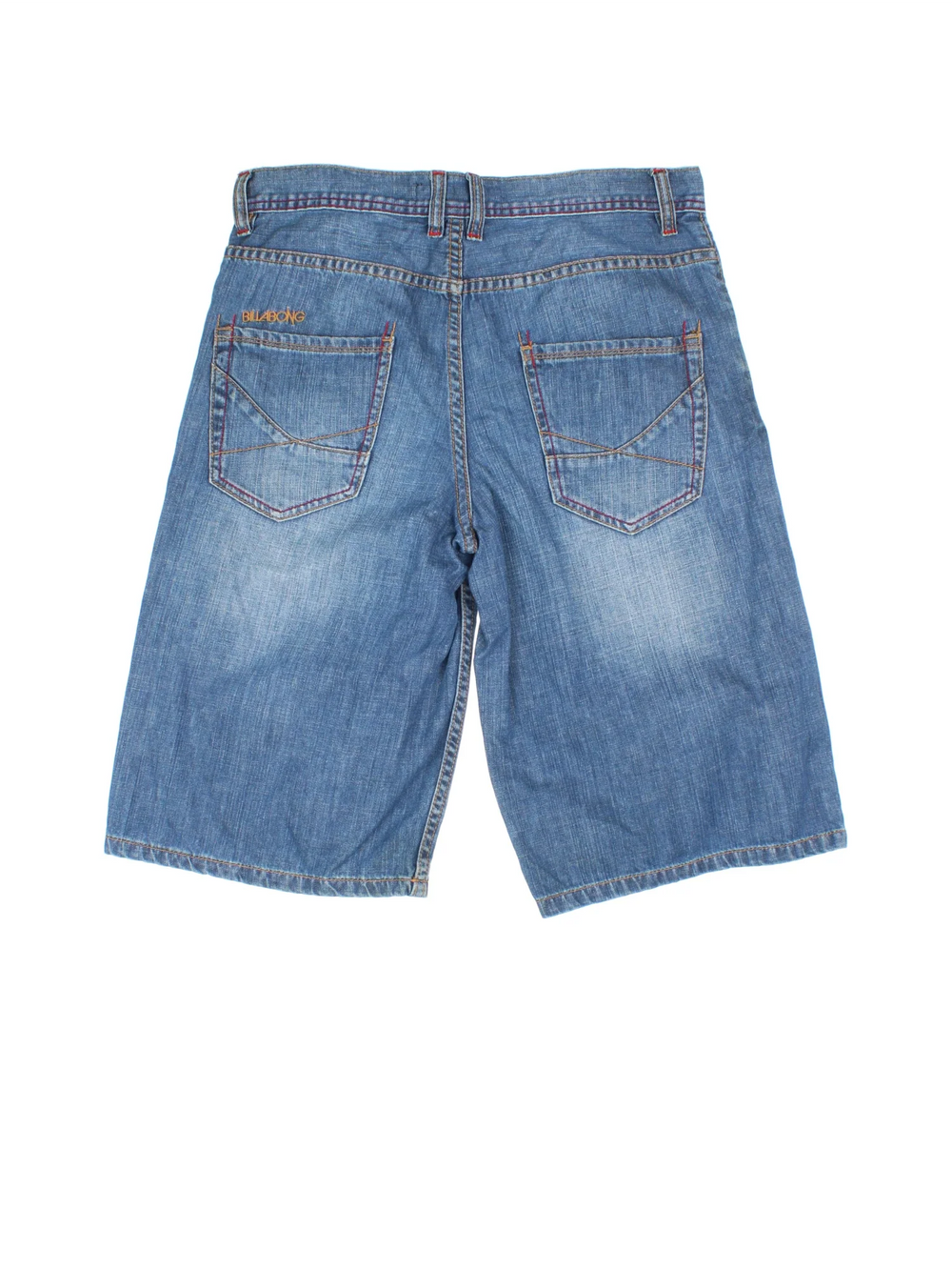 Billabong Denim Jorts in blue colourway with multiple pockets and embroidered branding detail on front/back.