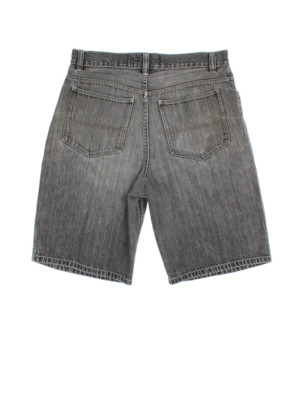 Vintage Y2K Denim Jorts in grey colourway with multiple pockets and distressed detailing on the front.