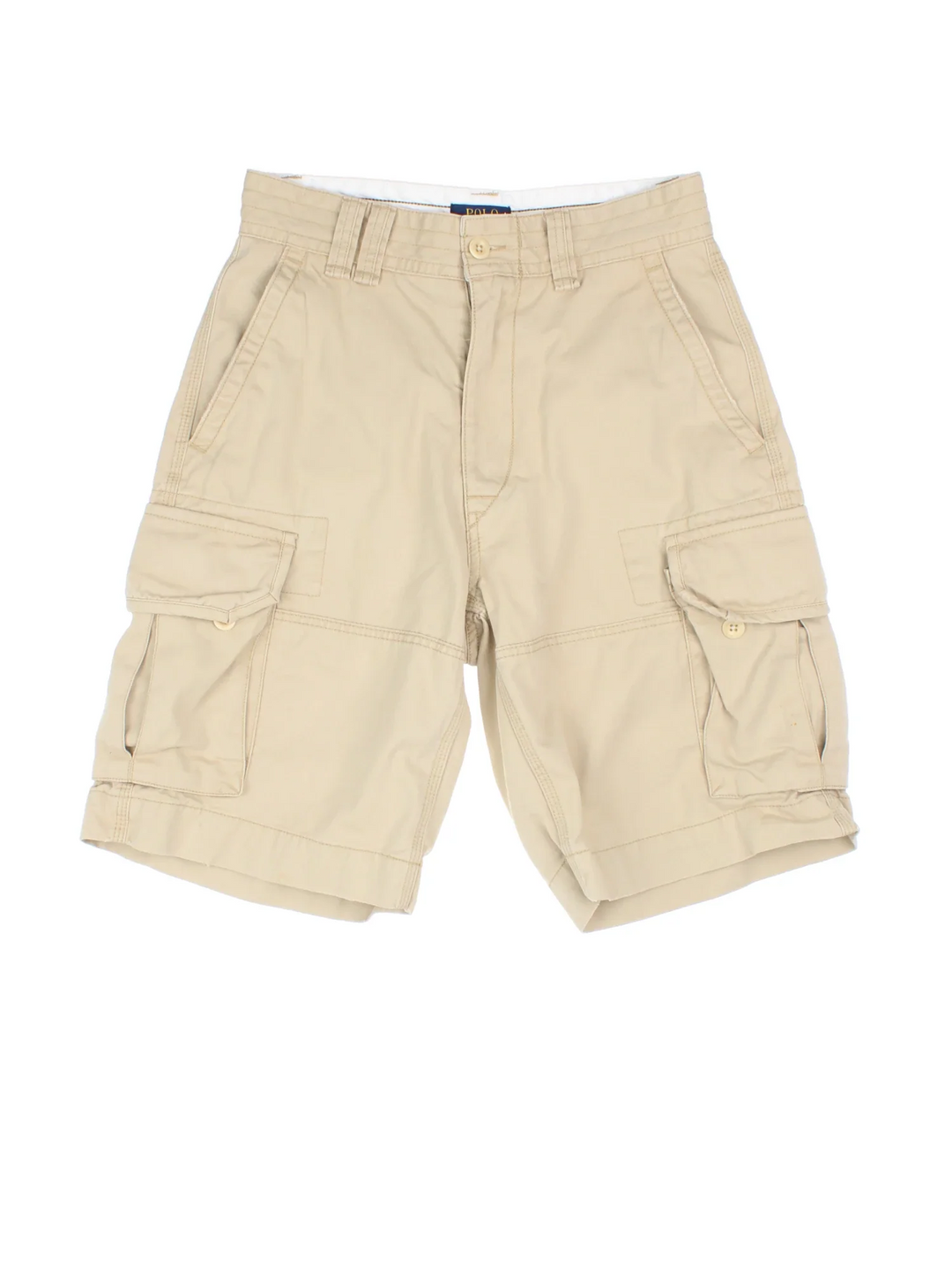 Ralph Lauren Polo Cargo Shorts in tan colourway with multiple pockets and embroidered branding detail on back.