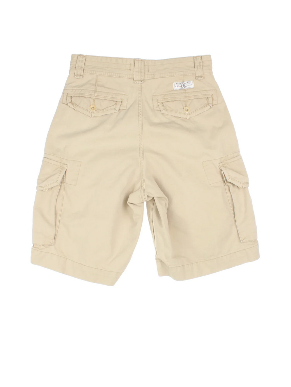 Ralph Lauren Polo Cargo Shorts in tan colourway with multiple pockets and embroidered branding detail on back.
