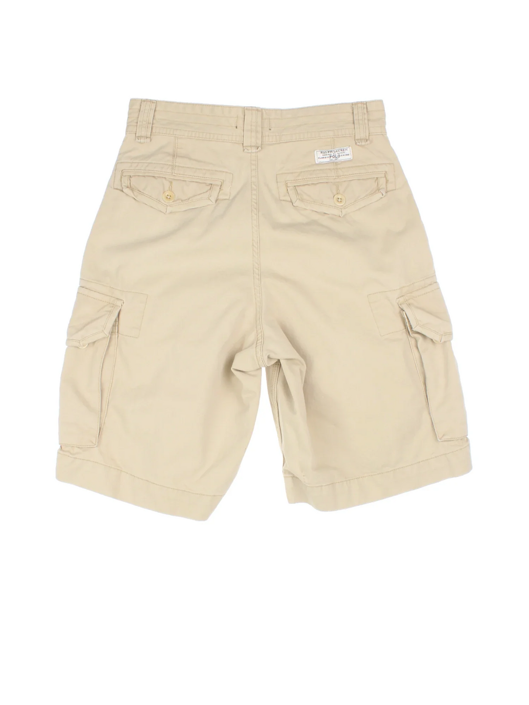 Ralph Lauren Polo Cargo Shorts in tan colourway with multiple pockets and embroidered branding detail on back.