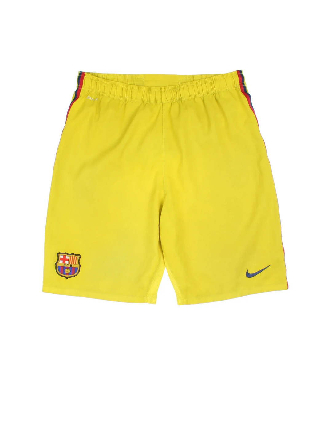 2012/13 Barcelona Nike Away Football Shorts in yellow colourway with multiple pockets, contrast piping and the logo embroidered on the front/back.