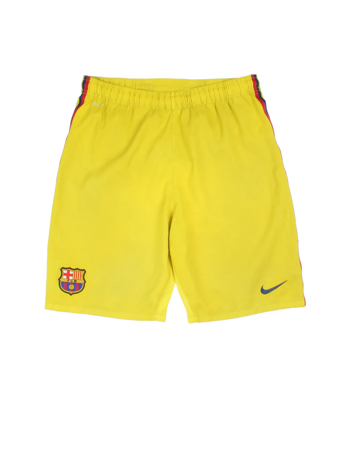 2012/13 Barcelona Nike Away Football Shorts in yellow colourway with multiple pockets, contrast piping and the logo embroidered on the front/back.