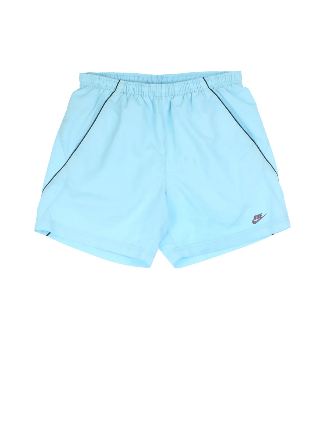 Vintage Nike Sports Shorts in blue colourway. Side pockets, contrast piping detail, mesh lining, and the logo embroidered on the front.