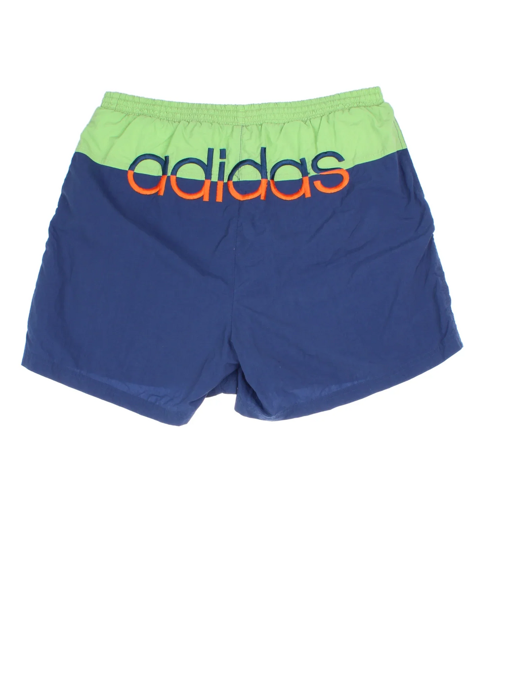 Vintage Adidas Shorts in blue/green colourway. Drawstring waist, contrast piping and the logo embroidered on the front/back.