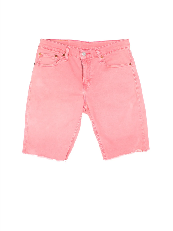 Vintage Levi Strauss Denim Shorts in pink colourway with multiple pockets and the logo embroidered on the back.