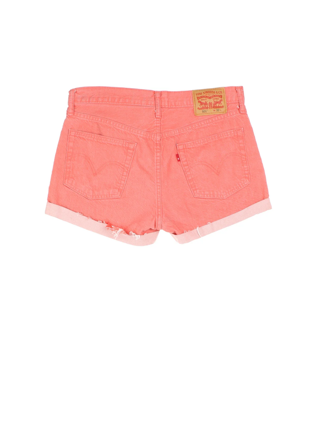 Vintage Levi Strauss Denim Shorts in red colourway with multiple pockets and the logo embroidered on the back.