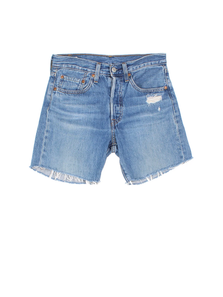 Vintage Levi Strauss Denim Shorts in blue colourway with multiple pockets and the logo embroidered on the back.