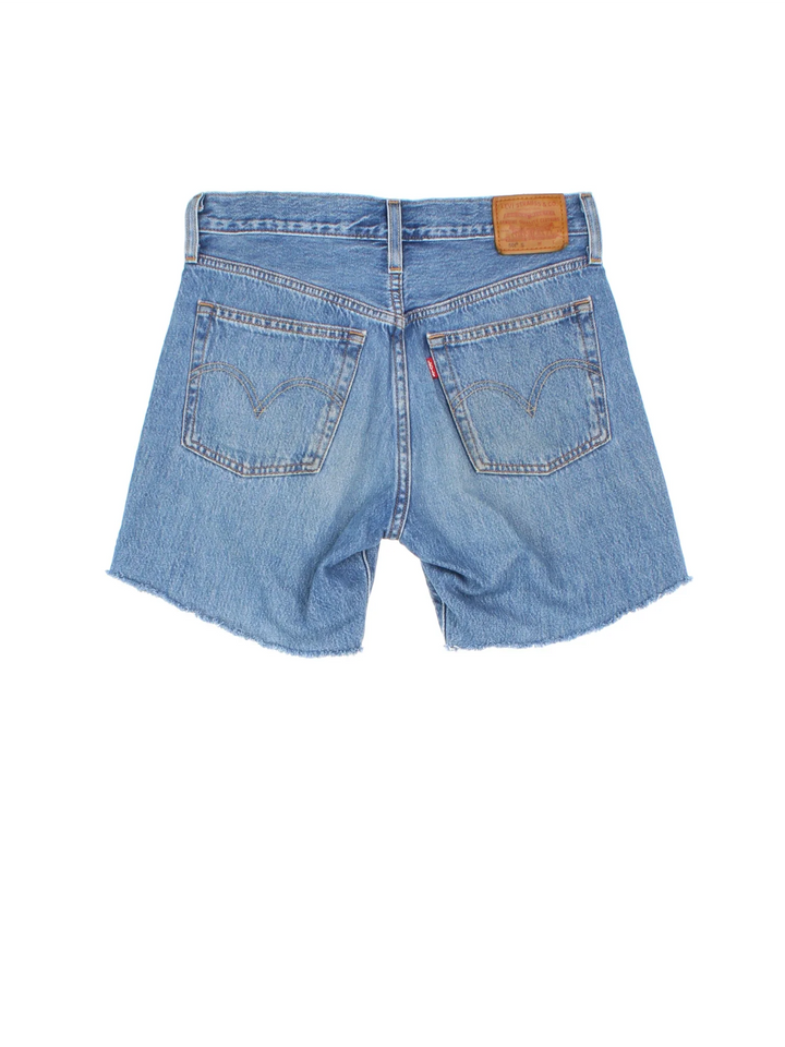 Vintage Levi Strauss Denim Shorts in blue colourway with multiple pockets and the logo embroidered on the back.