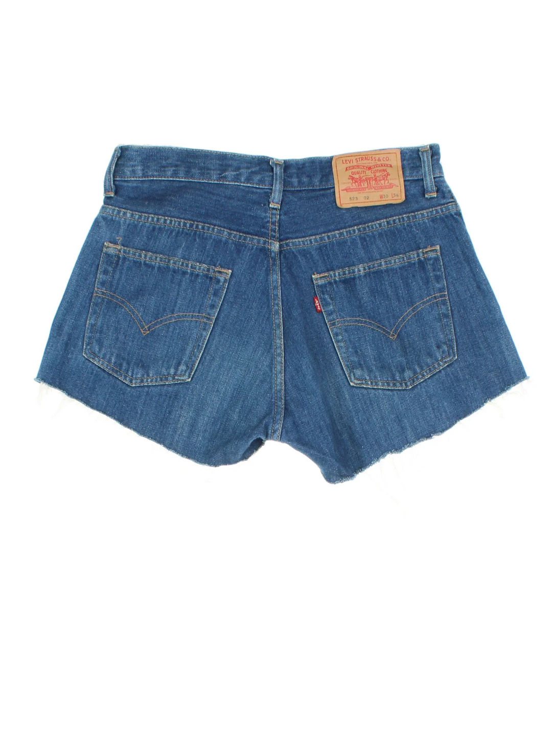 Vintage Levi Strauss Denim Shorts in blue colourway with multiple pockets and the logo embroidered on the back.