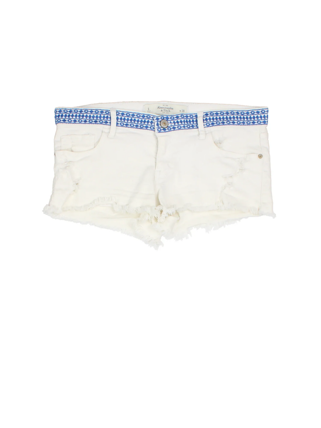 Y2K Hollister Denim Shorts in white colourway. Multiple pockets, frayed hem and embroidered detail on waistband.