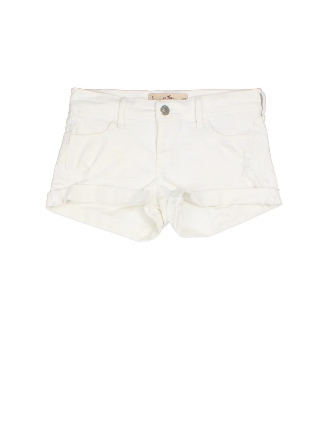 Y2K Hollister Denim Shorts in white colourway. Multiple pockets, rolled hem and embroidered detail on back.