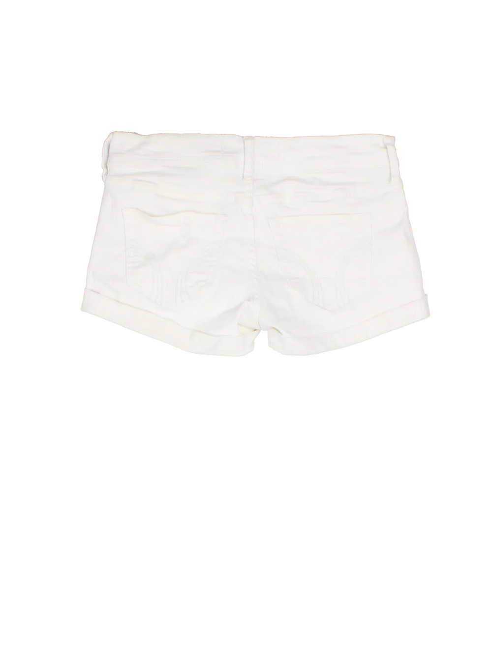 Y2K Hollister Denim Shorts in white colourway. Multiple pockets, rolled hem and embroidered detail on back.