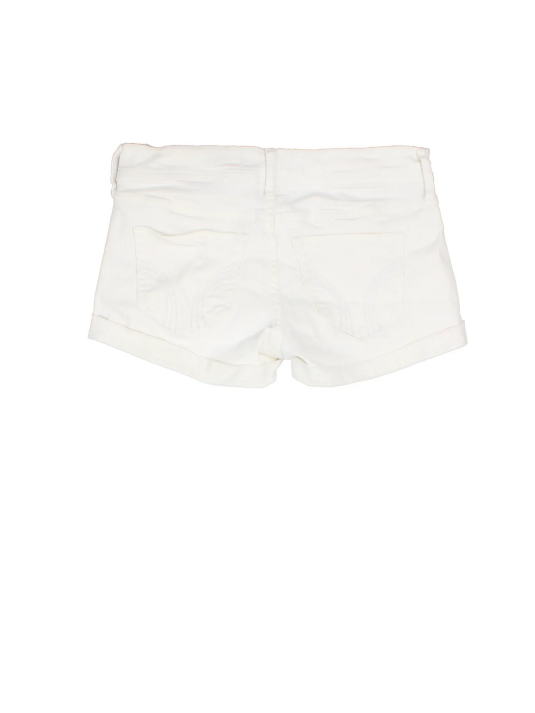 Y2K Hollister Denim Shorts in white colourway. Multiple pockets, rolled hem and embroidered detail on back.