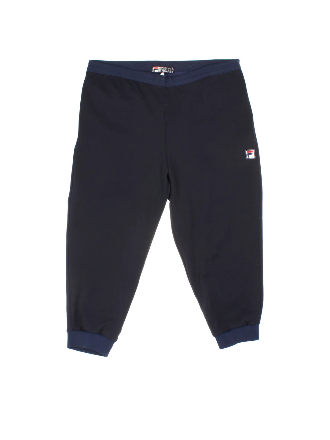 80's Fila Capri Shorts in blue colourway. Elasticated waistband/cuffs and embroidered branding on front.