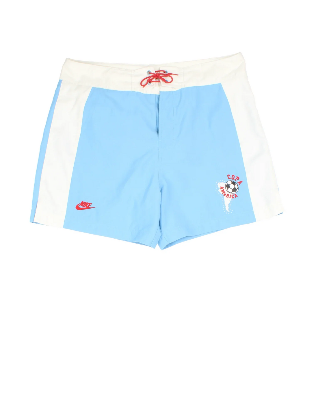 Vintage Coppa America Nike shorts in blue/white colourway with lace up fastening, mesh insert and the logo embroidered on the front.