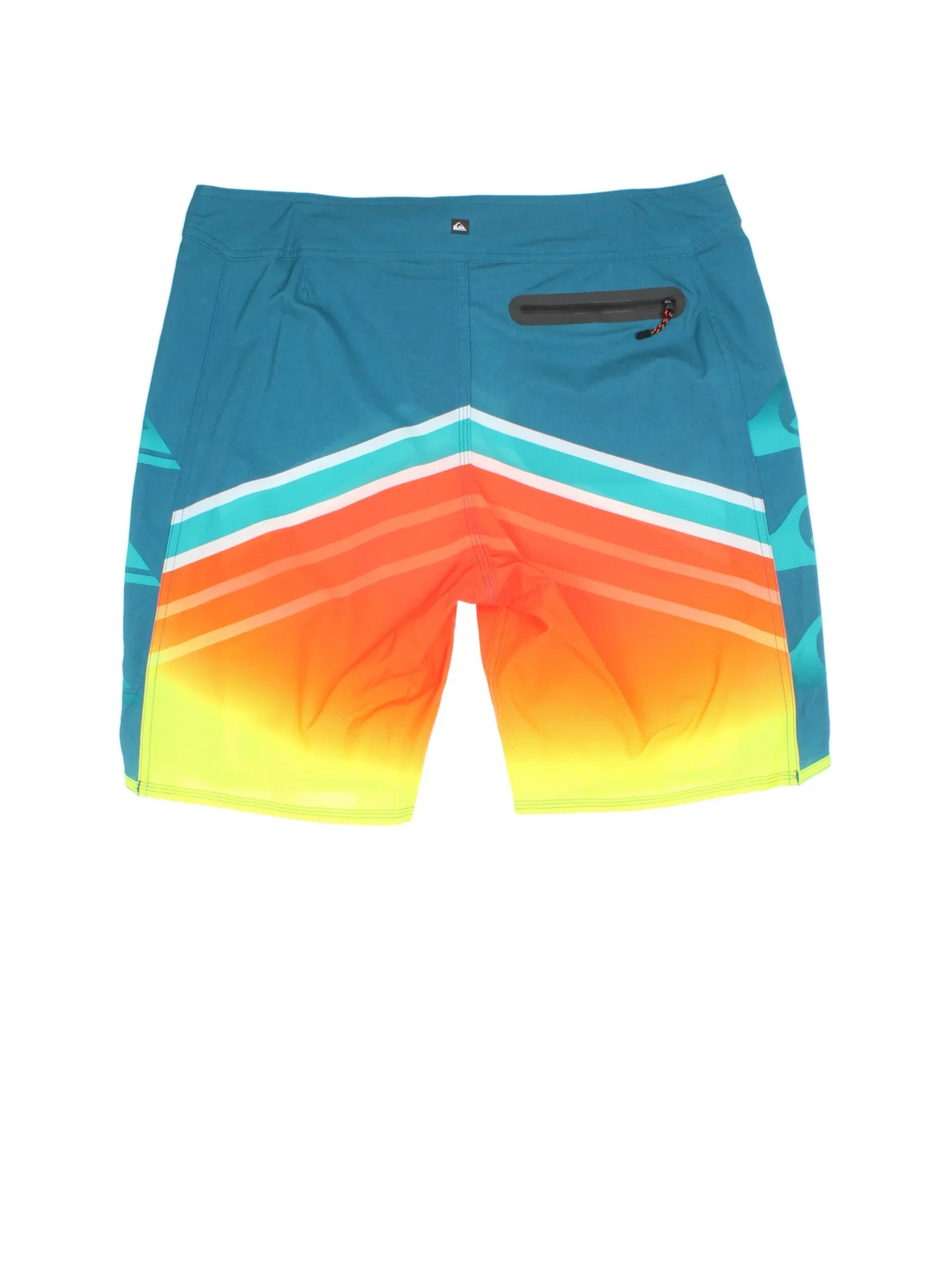Quicksilver Swim shorts in blue/orange colourway with lace up fastening, zip back pocket and the logo embroidered on the front/back.
