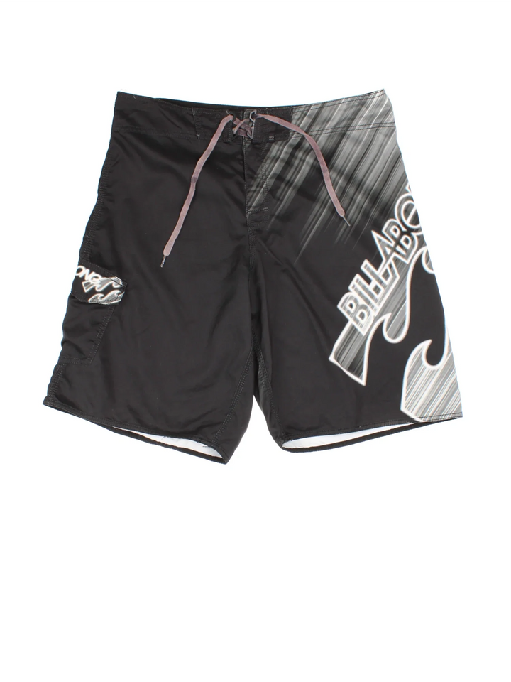 Vintage Billabong Board shorts in black/grey colourway with lace up fastening and the logo printed on the front/side.