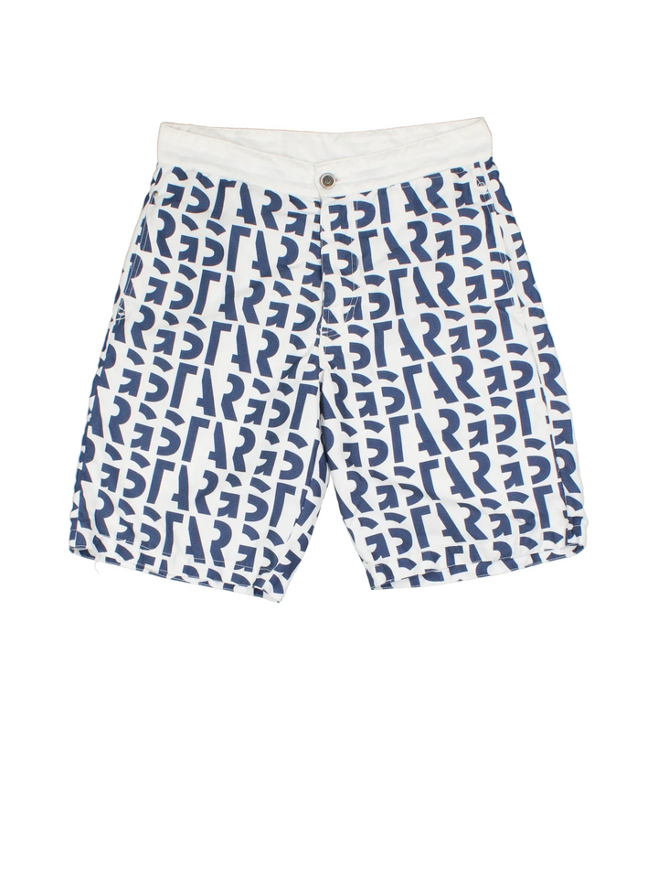 Vintage G-Star Swim shorts in white/blue colourway with lace up fastening, mesh insert and the logo embroidered on the back.