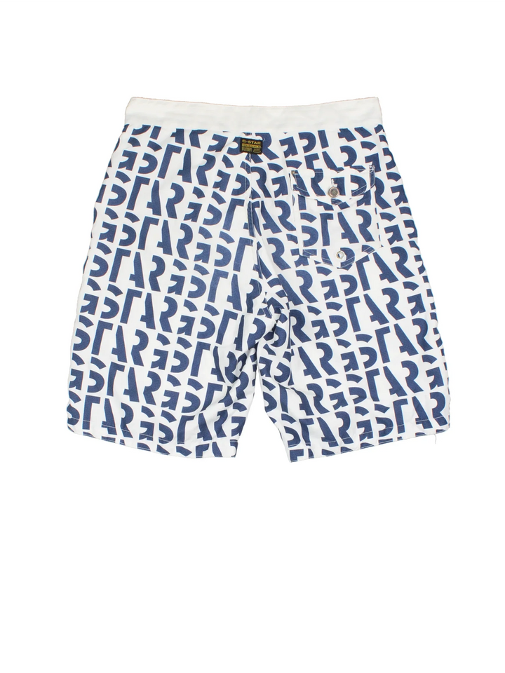 Vintage G-Star Swim shorts in white/blue colourway with lace up fastening, mesh insert and the logo embroidered on the back.
