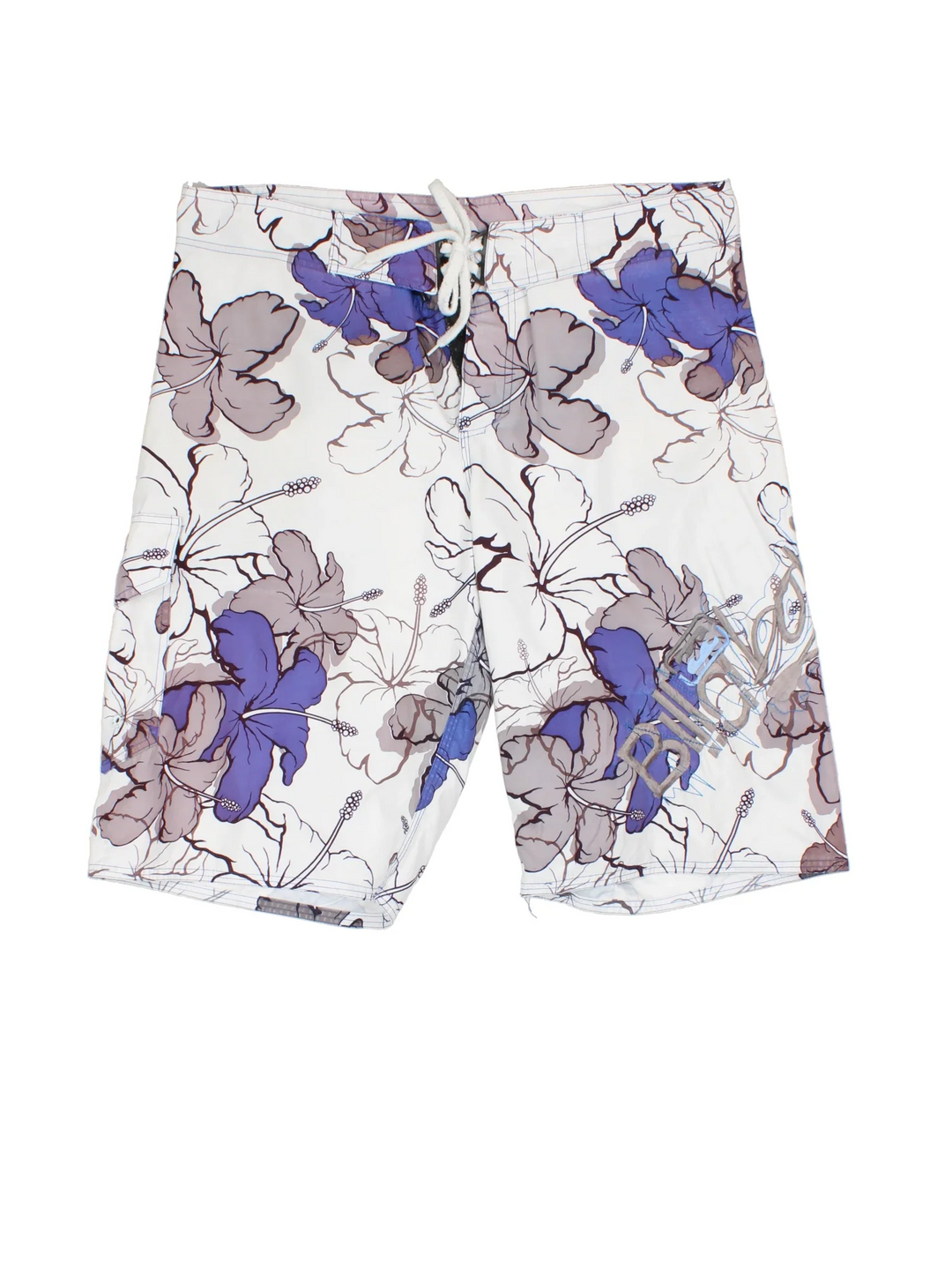 Billabong Swim shorts in white/purple colourway with lace up fastening, side pocket and the logo embroidered on the front.