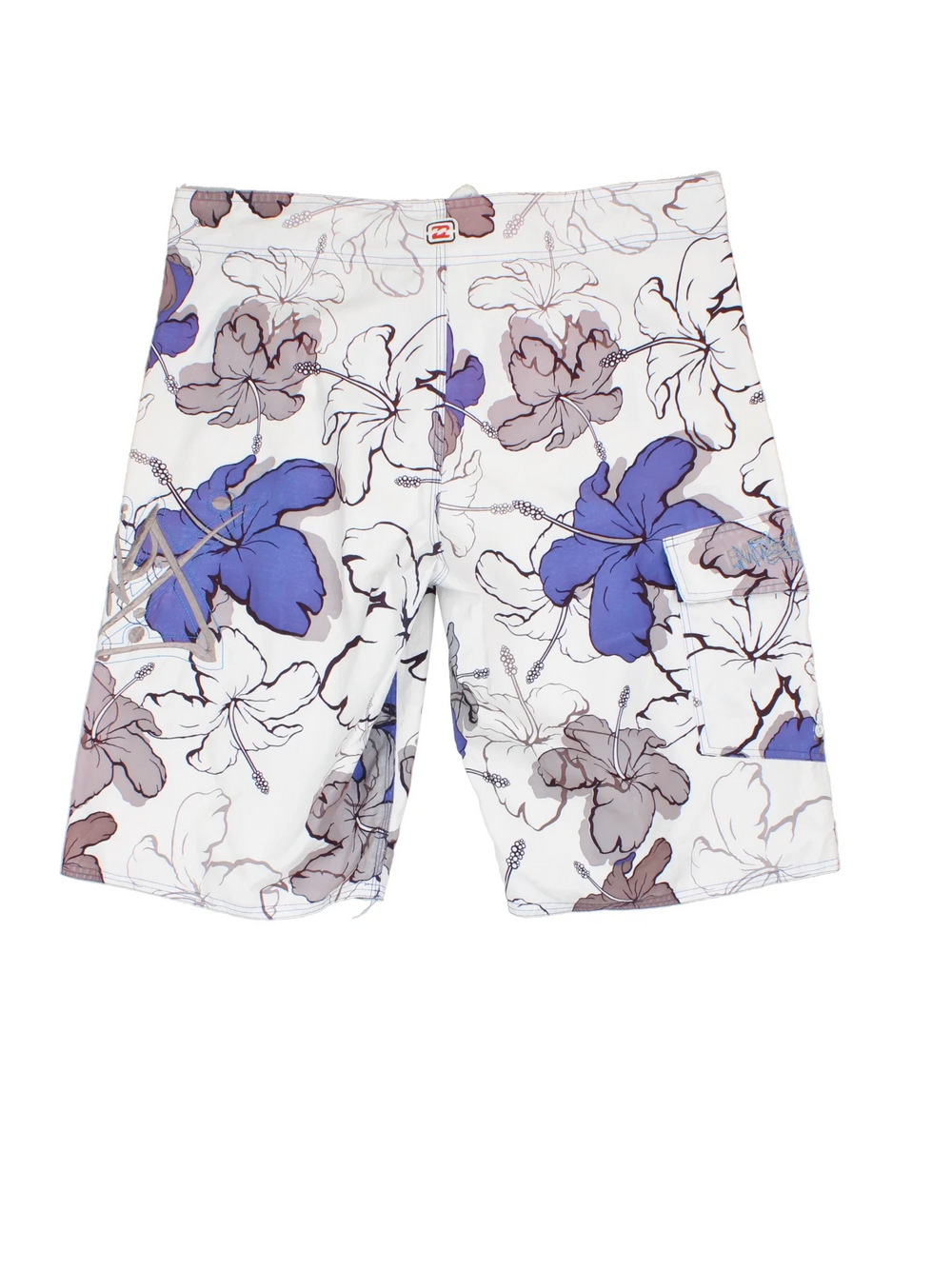 Billabong Swim shorts in white/purple colourway with lace up fastening, side pocket and the logo embroidered on the front.