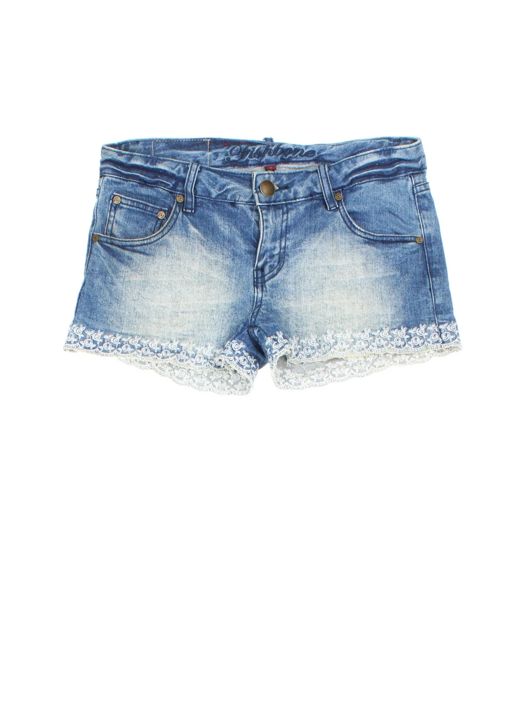 Vintage Y2K shorts in blue colourway with multiple pockets, scolloped hem and the logo embroidered on the back.