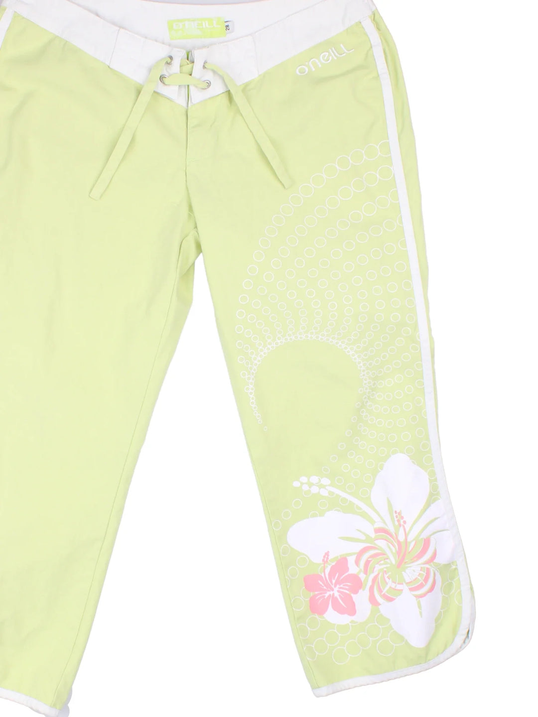 Y2K O'neill Capri Pants in green colourway. and the logo printed on the front/back.