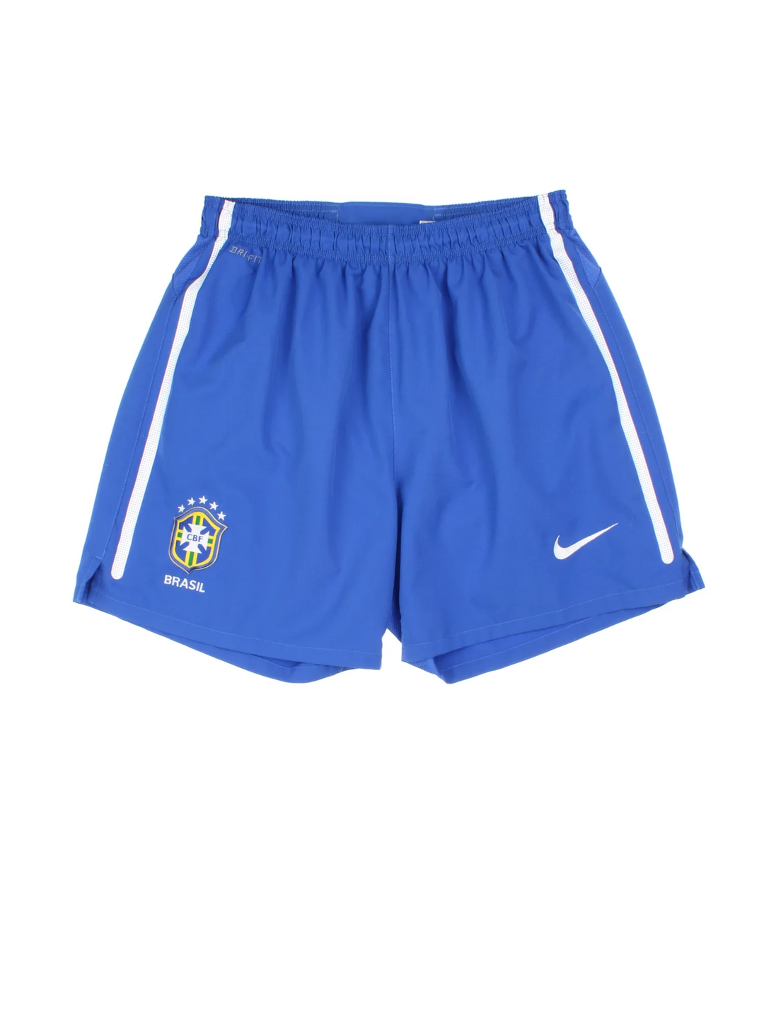 2010 Brazil Nike Football Shorts in blue colourway. Elasticated drawstring waist and the logo/branding embroidered on the front.