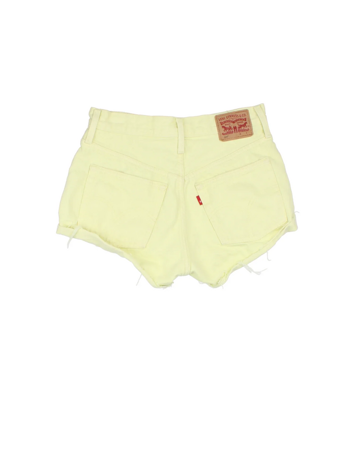 Levi Strauss Denim Shorts in yellow colourway, with multiple pockets, rolled hem and embroidered branding on the back.